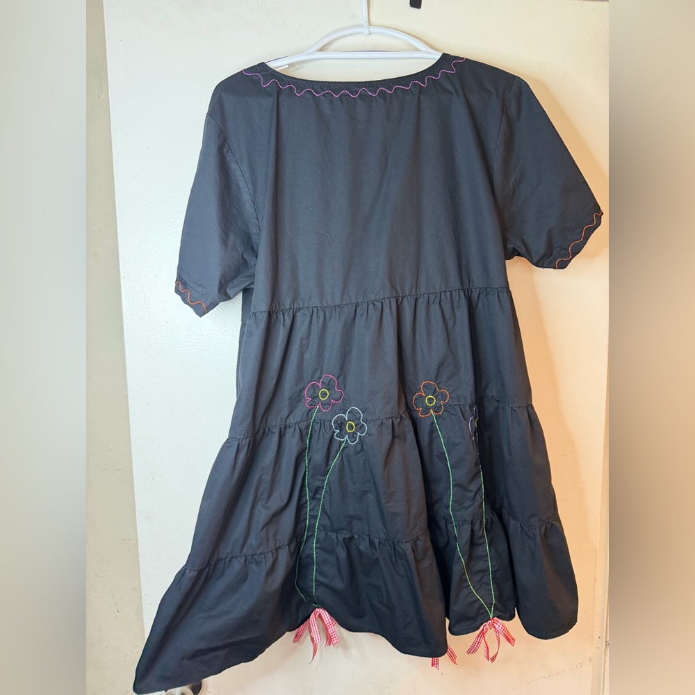 Teddy Fresh Black Embroidered Babydoll Dress XL Floral Bear Buttons - Picture 5 of 10